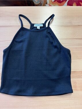 EARTHBOUND Black Ribbed Halter-Style Cropped Tank